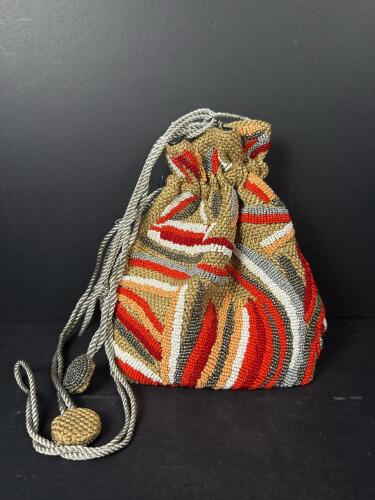 Indigo Moon Beaded Drawstring Evening Bag