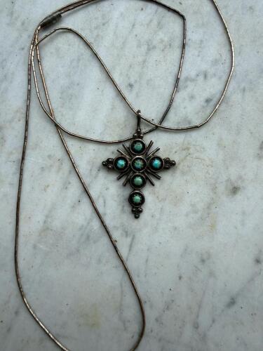 Vintage Sterling Silver Turquoise Cross Necklace