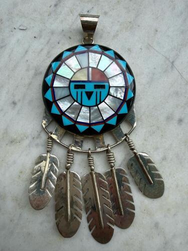Zuni Sunface Kachina Sterling Silver Pendant