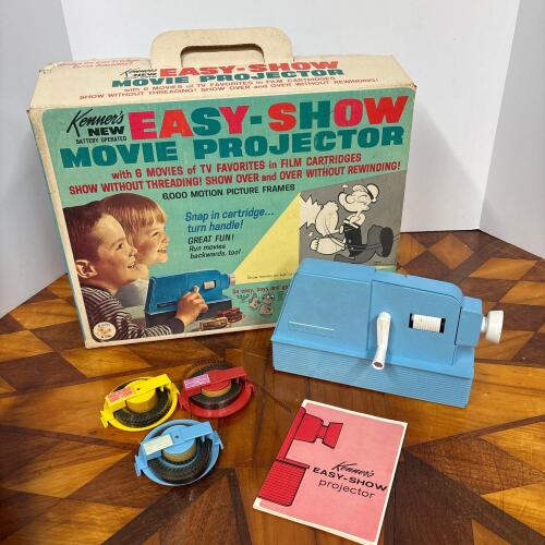 Vintage Kenner Easy-Show Toy Movie Projector with 3 Film Cartridges and Original Box