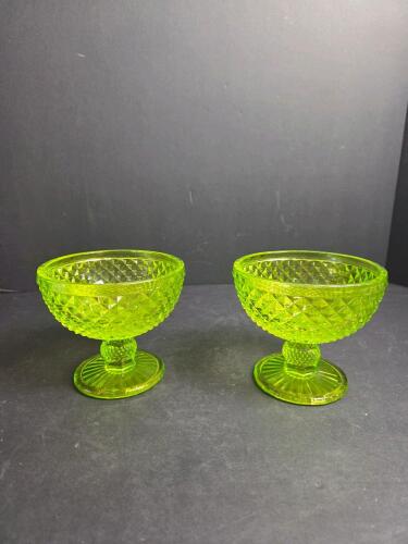 Two Vintage Green Glass Sherbet Cups