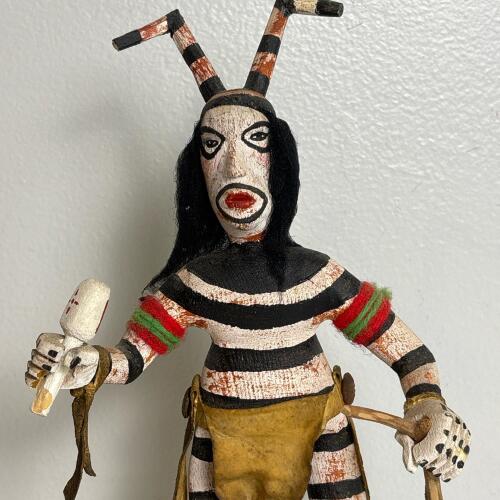 Hopi Hand-Carved Painted Striped Kachina Doll With Wood Base