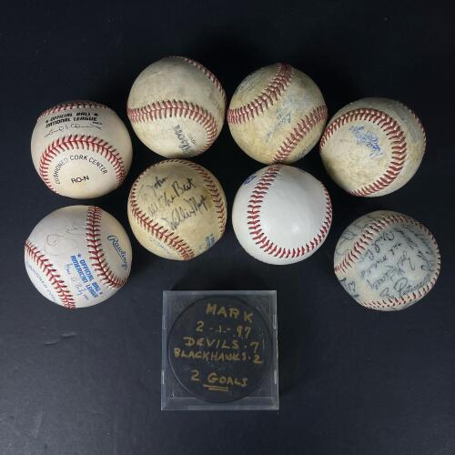 Assorted Autographed Rawlings Official MLB Baseballs & 1997 Devils-Blackhawks Puck