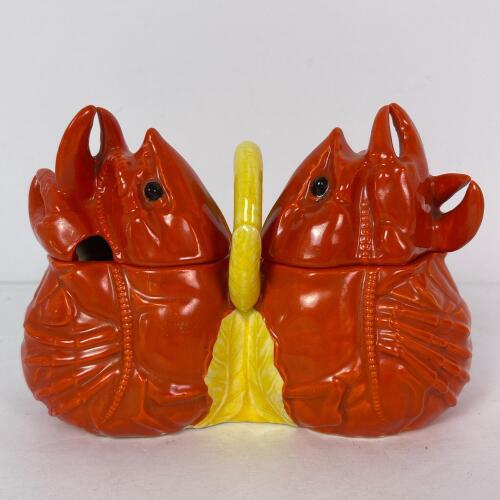 Vintage Maruhon Hand-Painted Lobster Shaped Condiment Holder