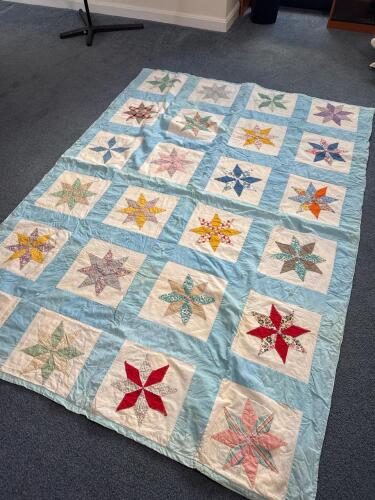 Vintage Handmade Eight-Point Star Patchwork Quilt