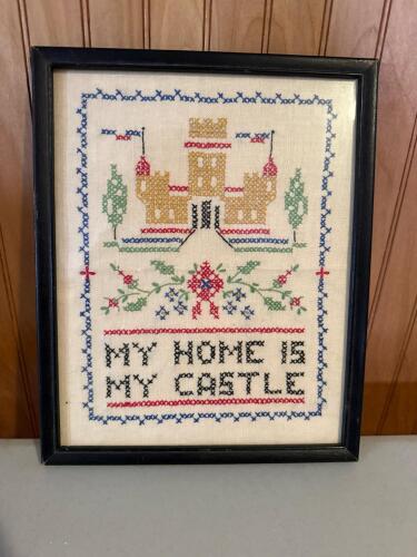 9"x10.5" Framed Cross-Stitch "My Home is My Castle" Wall Art
