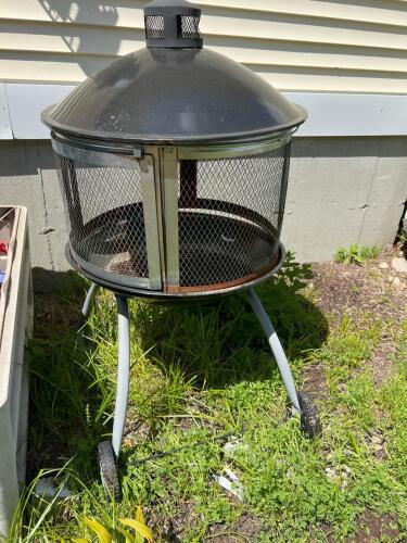 Portable 32" Steel Outdoor Fire Pit with Mesh Doors and Wheels