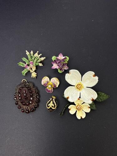 Vintage Floral Enamel & Brooches, Faberg&eacute;-Style Egg Pendant