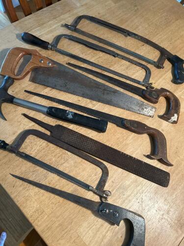 Vintage Hand Saws, Hammer & Large File (SA)