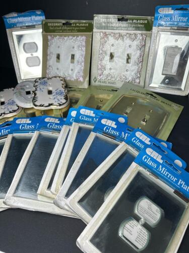 Assorted Vintage Wall Plates: Glass Mirror, Brass, Decorative Ceramic, Toggle & Outlet Styles (SA)