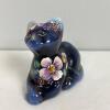 Fenton Cobalt Blue Hand-Painted Glass Cat Figurine, Signed by S. Waters (CG)