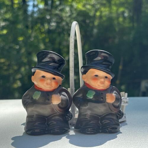Vintage Goebel West Germany Irish Chimney Sweep Salt and Pepper Shakers with Basket Holder (KM)