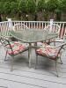 Square Glass Metal Patio Table with 4 Palm Motif Chairs