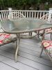 Square Glass Metal Patio Table with 4 Palm Motif Chairs - 2