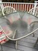 Square Glass Metal Patio Table with 4 Palm Motif Chairs - 6