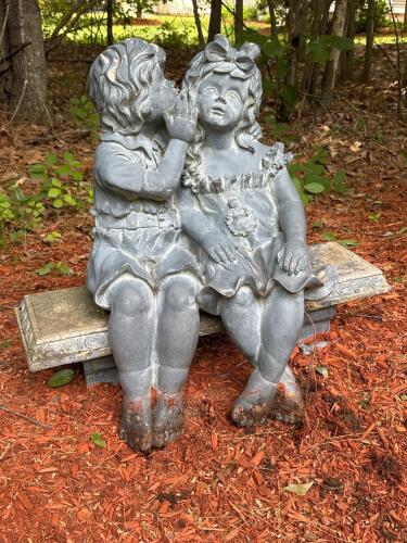 Resin Garden Statue of Two Children on Bench