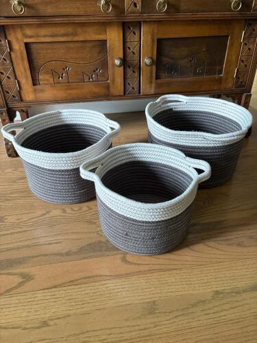 Set of 3 Braided Cotton Rope Storage Baskets