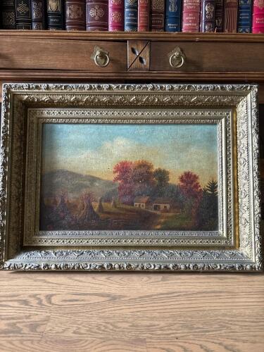 15" x 21" Antique 19th Century Landscape Oil Painting on Canvas