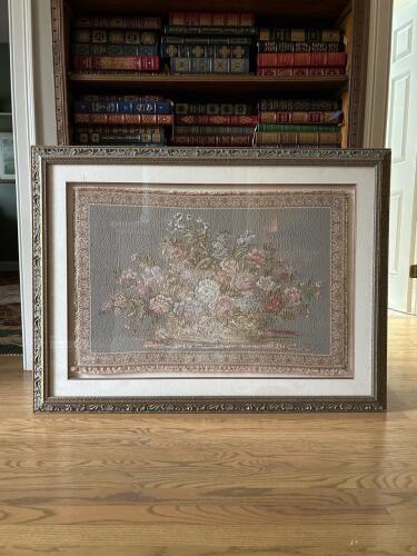 43" x 32" Floral Tapestry in Ornate Wood Frame