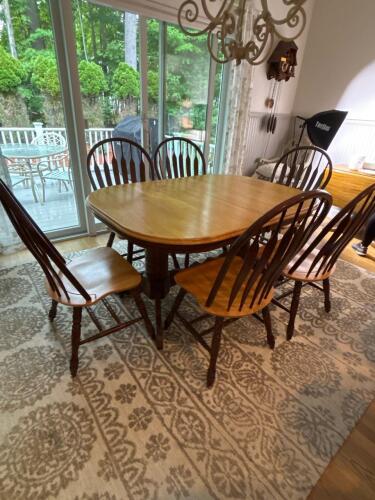Double Pedestal Butterfly Leaf Oak Dining Table with 6 Windsor Chairs