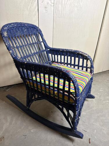 Vintage Blue Child Wicker Rocking Chair