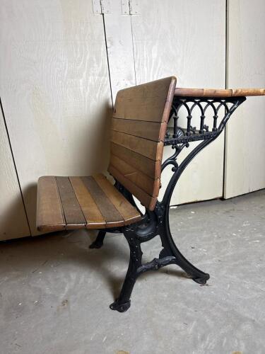 Antique Burlington S.I. Co. Cast Iron & Wood School Desk, 1 out of 2