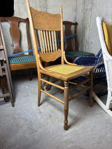 Pressed Back Oak Side Chair, Needs Repair
