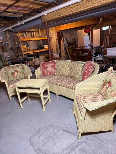 Vintage Butter Yellow Wicker Furniture Set