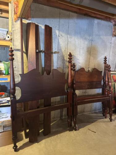 Vintage Four-Poster Twin-Size Bed Frames with Turned Posts and Original Hardware