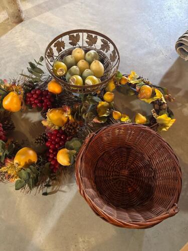 Fall Harvest Faux Fruit Wreaths and Basket