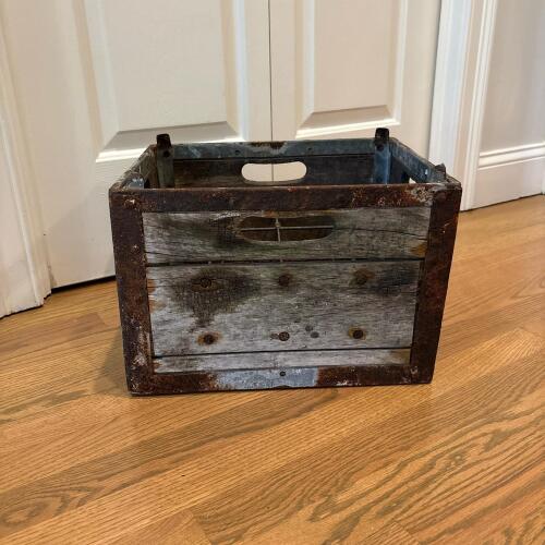 Vintage Hood Dairy 12-Bottle Wooden and Metal Milk Crate