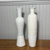 Pair of Elements Tall White Speckled Ceramic Floor Vases