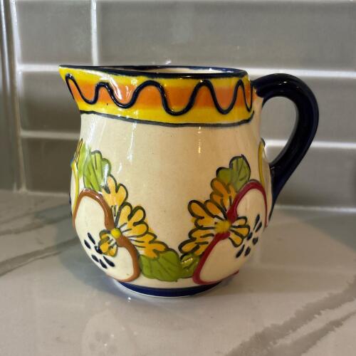Mexican Pottery Creamer Pitcher - Hand-Painted Floral Design