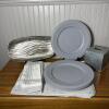 Decorative Tabletop Set - Pier 1 Charger Plates, Scott Living Tray, Cotton Linens