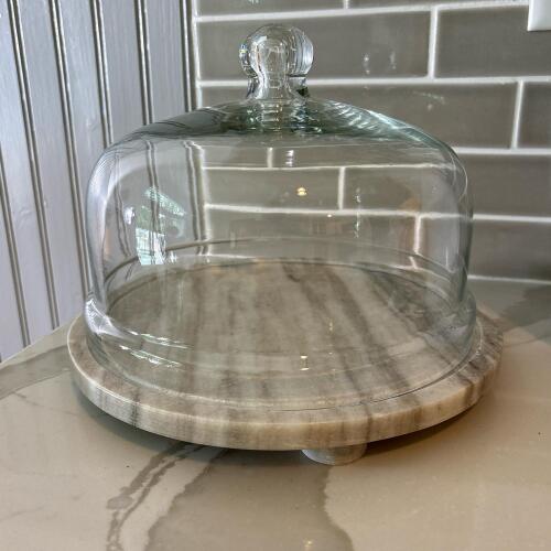 Marble and Glass Cheese Dome with Footed Base