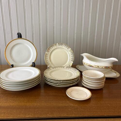 Vintage Mixed China Lot - Dessert Plates, Saucers, Gravy Boat and Underplate