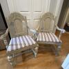 Pair of Distressed Cream Finish Wood Armchairs with Upholstered Seats and Two Accent Pillows - 2