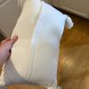 Pair of Distressed Cream Finish Wood Armchairs with Upholstered Seats and Two Accent Pillows - 12