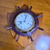 Schatz Ship's Wheel Nautical Wall Clock, Mechanical, Brass & Wood, Germany, Key Included