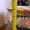 Chinese Porcelain Fish Bowl Planter 12.5" w/ Hand Painted Scene & Wood Stand Made in China - 4