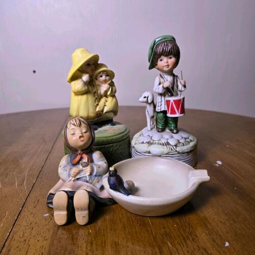 Goebel Hummel "Happy Pastime" Porcelain Figurine with Ashtray With Two Music Box Figurine