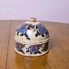 Hand-Painted Indian Soapstone Box, Elephant Motif, 3.5" Diameter, Trinket or Powder Storage