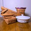 Longaberger Basket Set (1991, Handwoven, Dresden OH) & Woven Traditions Pottery Casserole