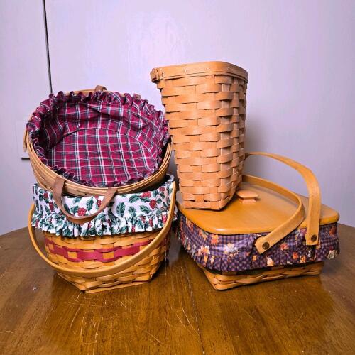 Longaberger 1991 Handwoven Baskets with Liners and Protectors