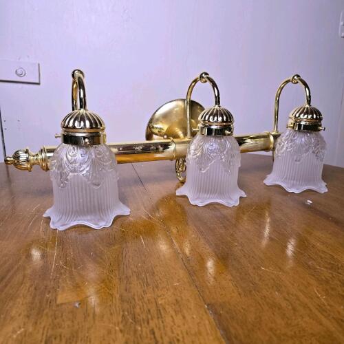 Brass and Glass 3-Light Wall-Mounted Vanity Light Fixture