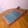 Antique 27.5" Wooden Child's Hand Sled, Flat Deck, Red & Green Paint, 1930s-1950s