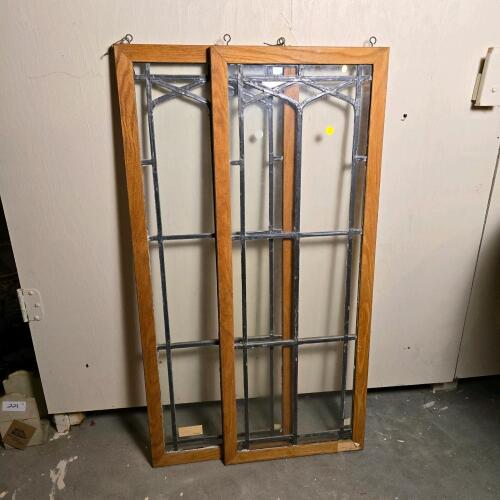 Pair of Gothic Revival Glass Window Panels 44.5"x15.5"