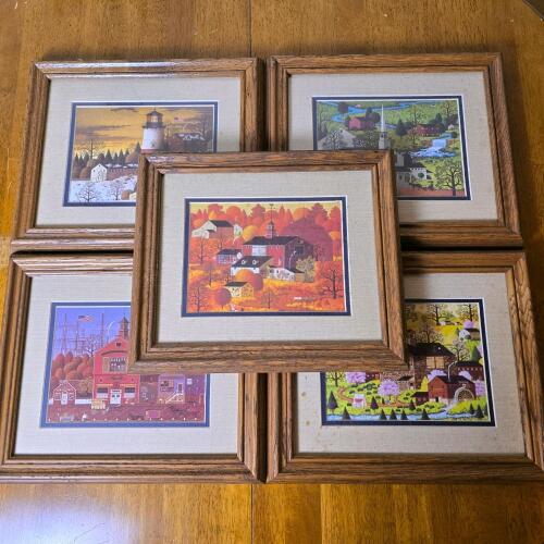 Framed Windsor Art Charles Wysocki Prints Set, 5 Pieces, 13"x16"