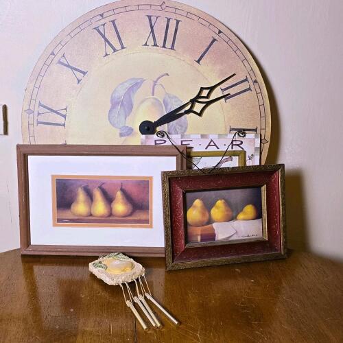 Pear-Themed 16" Wall Clock and Art Bundle