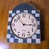 L.L. Bean Wooden Wall Clock, Quartz Movement, 13"x12", Blue Checkered, Sawtooth Hanger
